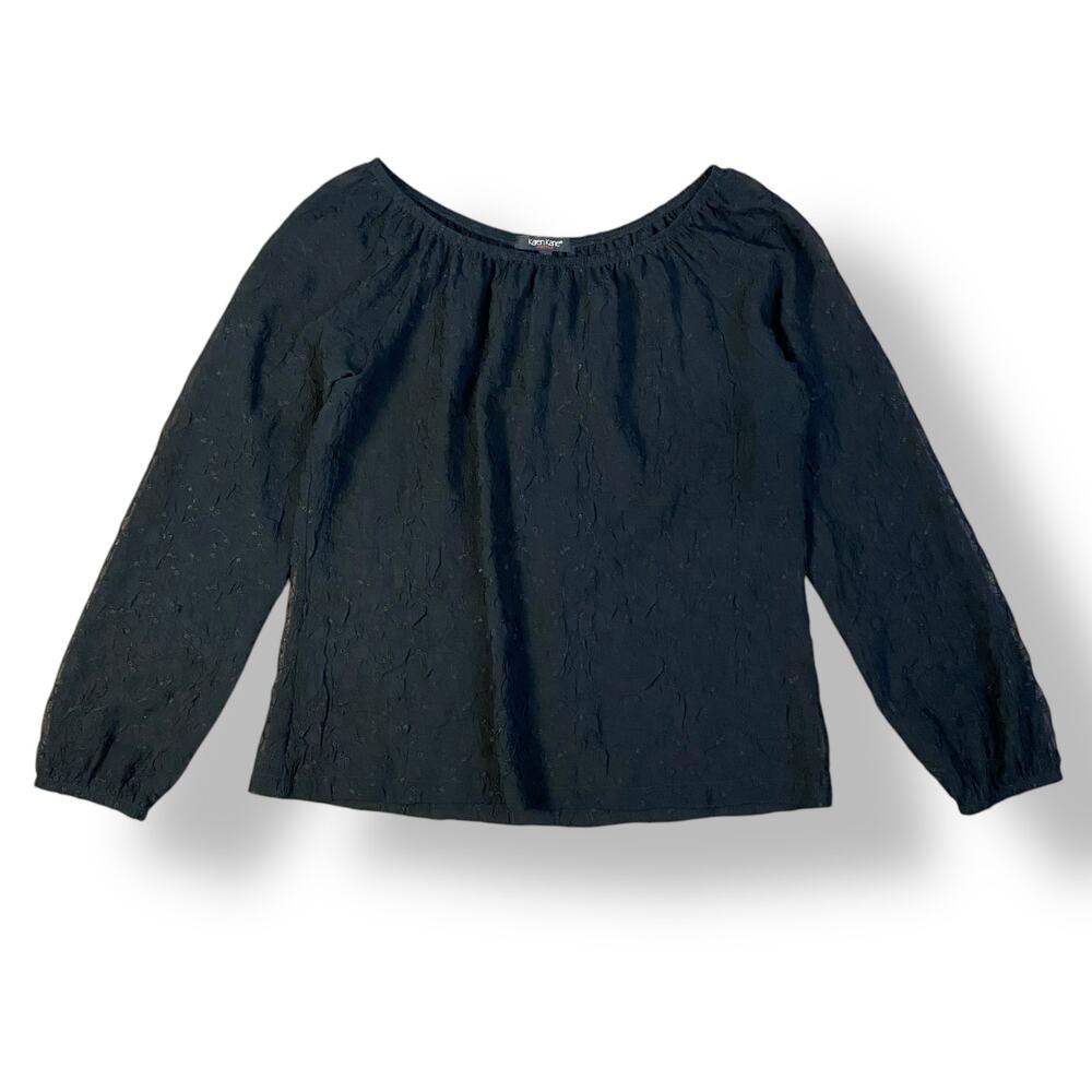 Karen‎ Kane Sheer Floral Blouse Womens Size L Black Boho Whimsygoth